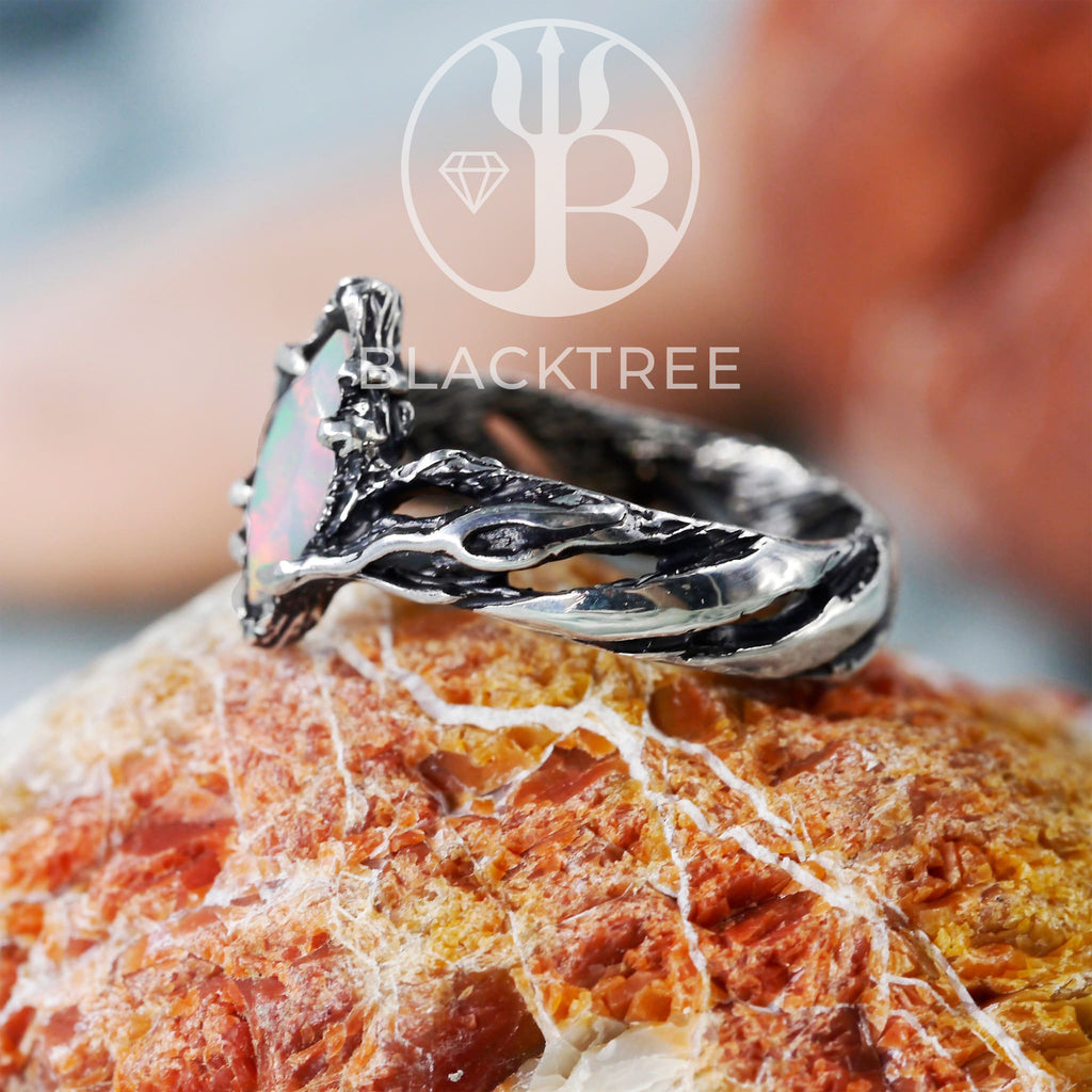 Silver Ethiopian Fire Opal Ring "Vivienne" 925 Sterling Silver