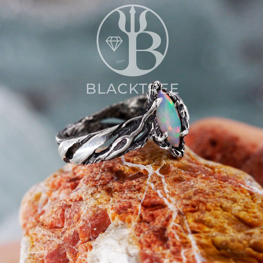 Engagement Ethiopian Fire Opal Ring "Vivienne" 925 Sterling Silver
