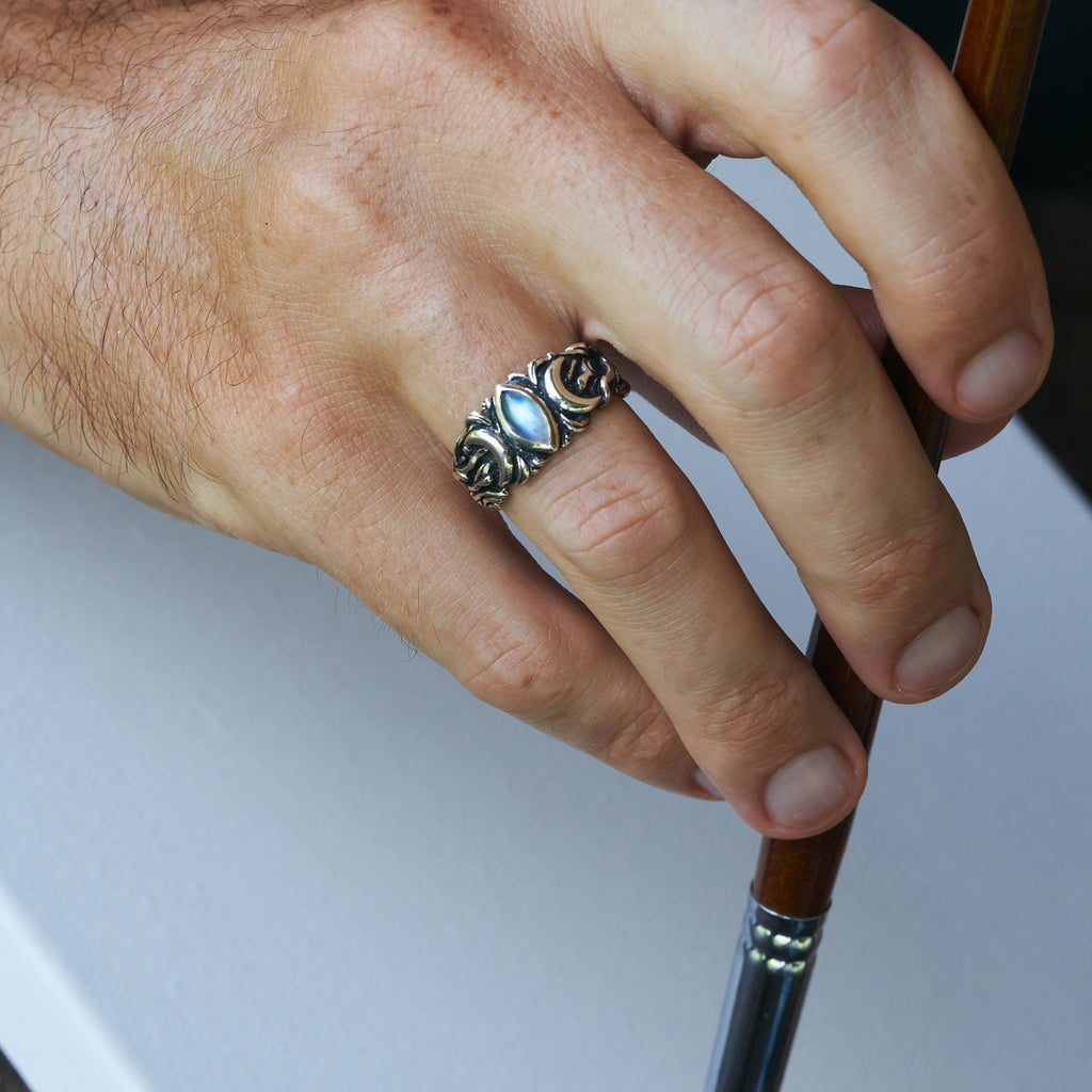 Moonstone Triple Moon ring for men "Soma"