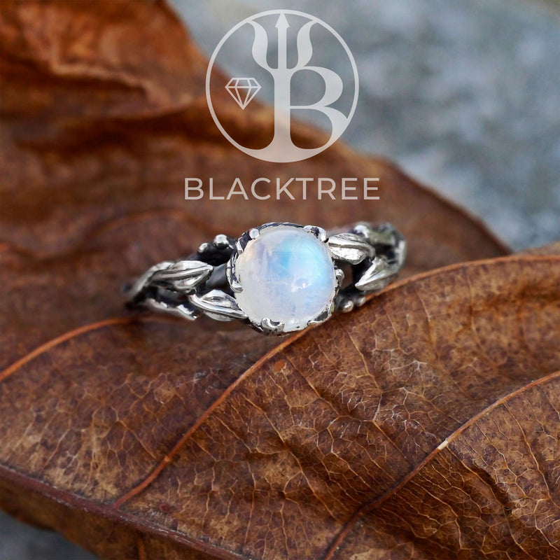 Engagement Rainbow Moonstone Silver Ring "Louise" by BlackTreeLabSterling Silver Rainbow Moonstone Ring "Louise"