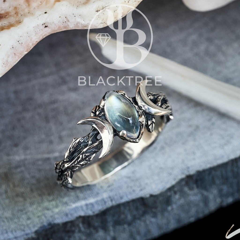 Triple Moon Engagement Moonstone Ring  "Soma"