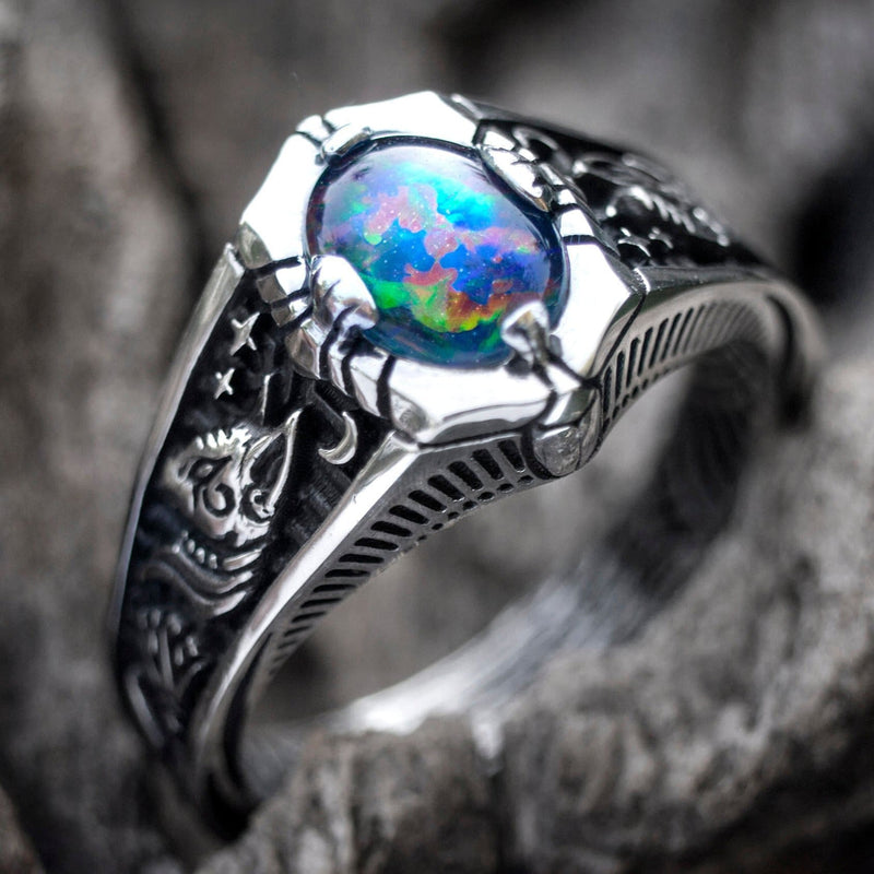 Boulder Fire Opal Ring "Egypt Tale"