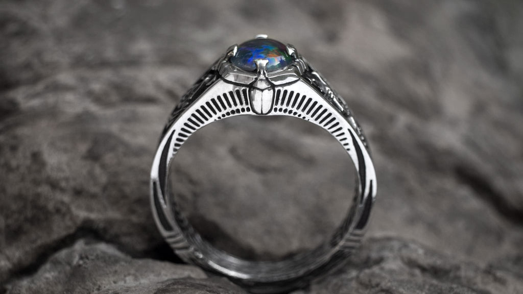 Boulder Fire Opal Ring "Egypt Tale" - blacktreelab