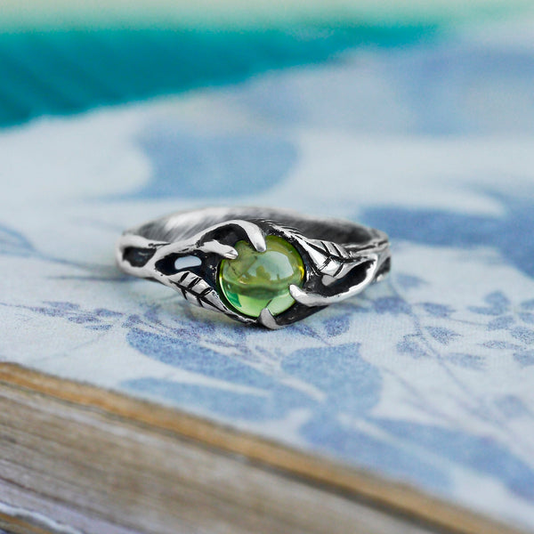 Handmade Peridot Sterling Silver Ring: Dainty Statement Band Handmade Peridot Sterling Silver Ring: Dainty Statement Band