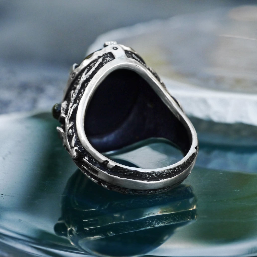 Sterling Silver "Deer" Ring with Obsidian - blacktreelab