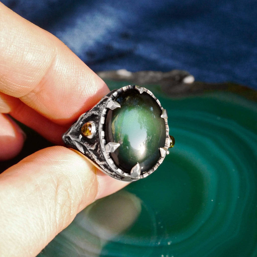 Sterling Silver "Deer" Ring with Obsidian - blacktreelab