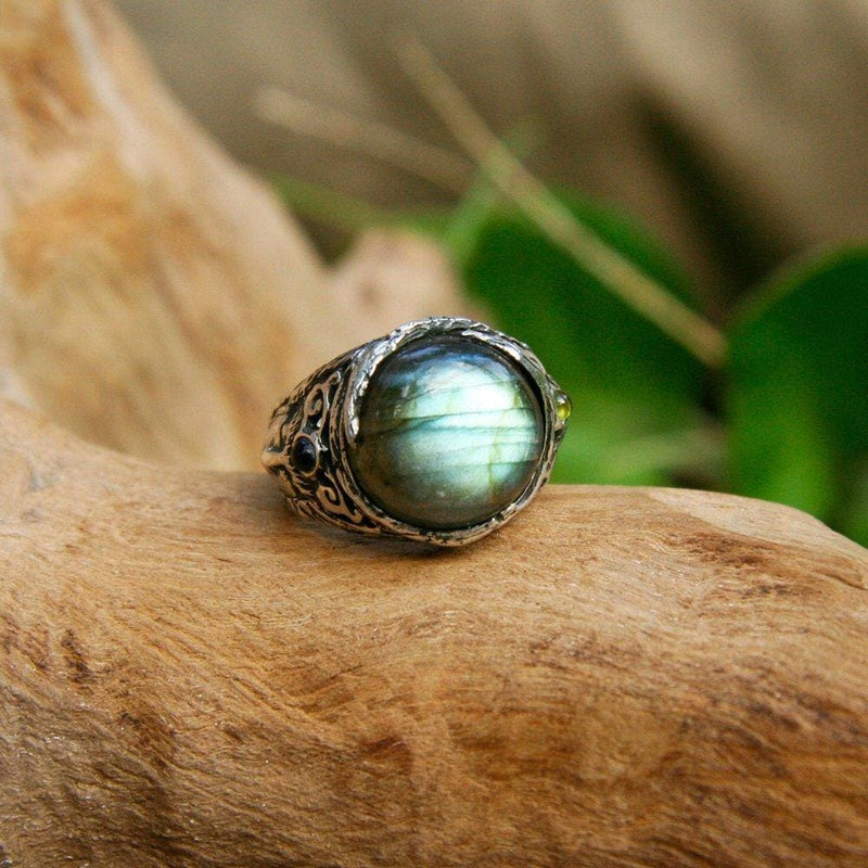 Sterling Silver Labradorite Ring with Aquamarines "Aurora" - blacktreelab