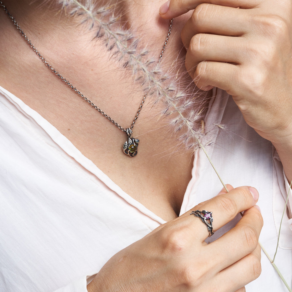 Opal and Peridot Sterling Silver pendant "Angie"