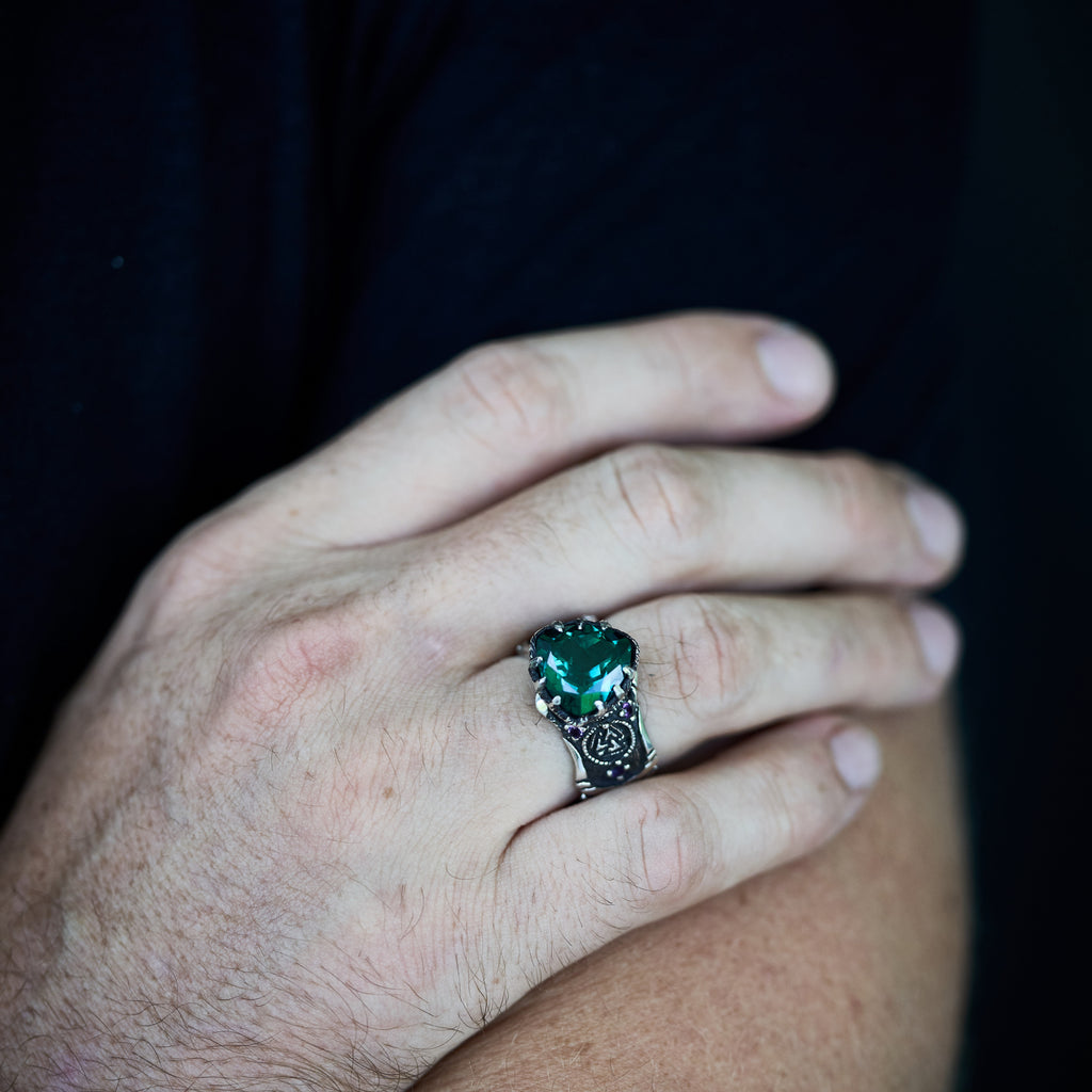Celtic ring  with Green Quartz for men "Portal"