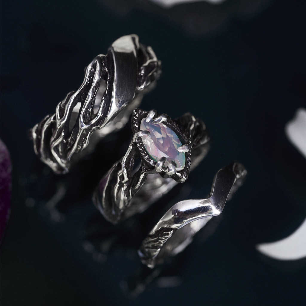 Wedding couple rings set with Fire Opal "Vivienne"