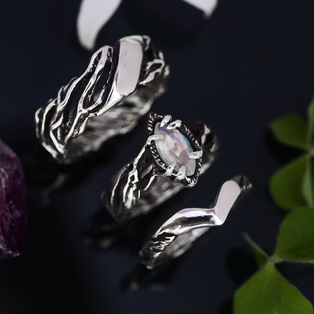 Wedding couple rings set with Fire Opal "Vivienne"