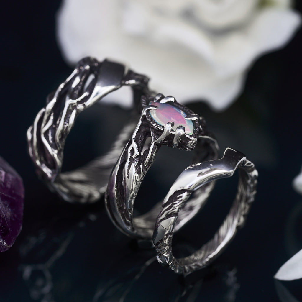 Wedding couple rings set with Fire Opal "Vivienne"