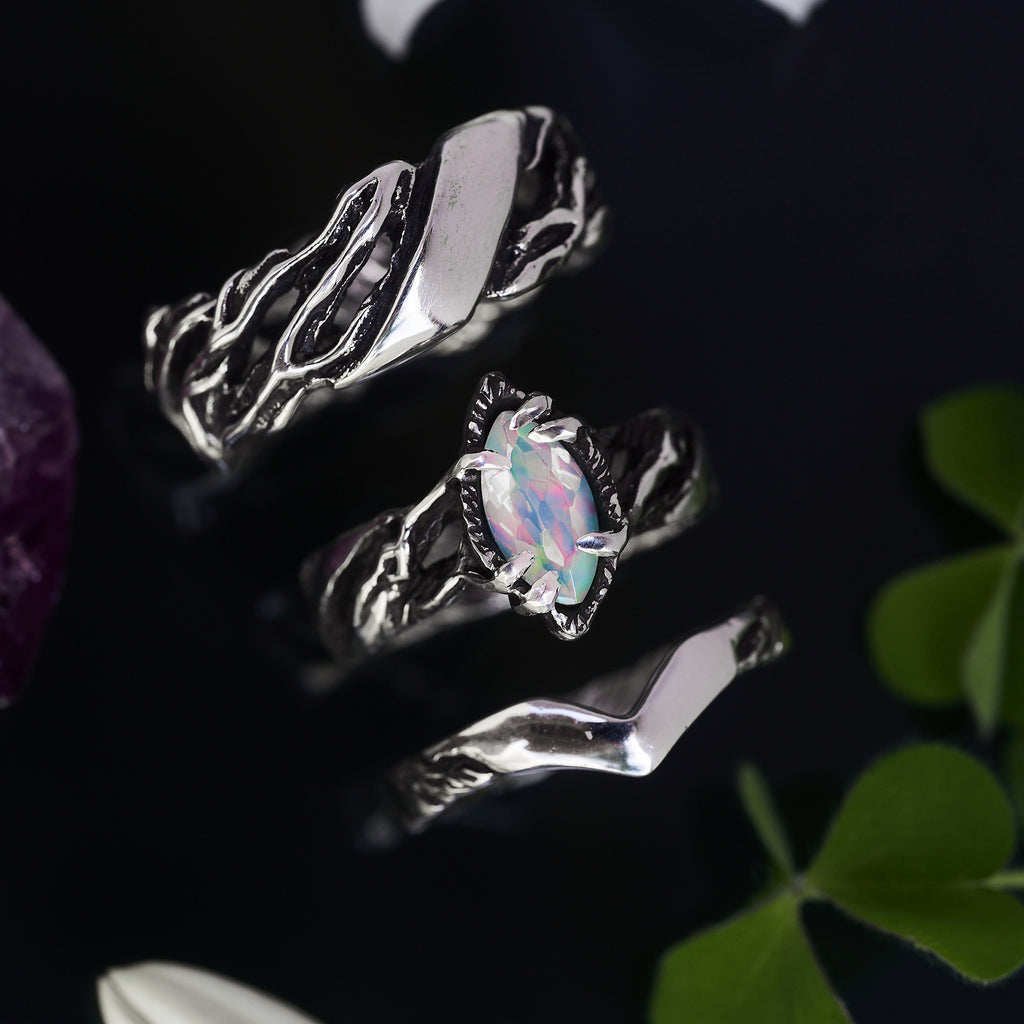 Wedding couple rings set with Fire Opal "Vivienne"