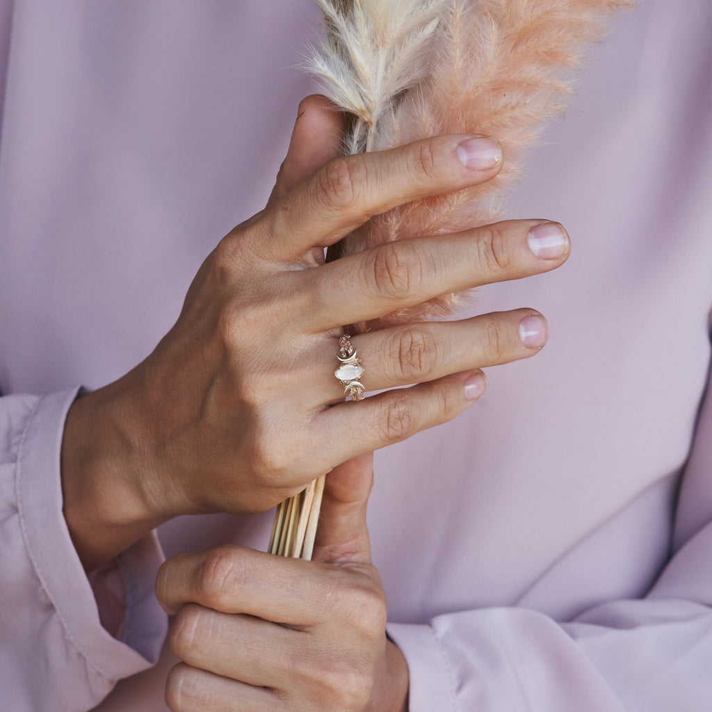 Triple Moon Moonstone ring "Soma" BlackTreeLab