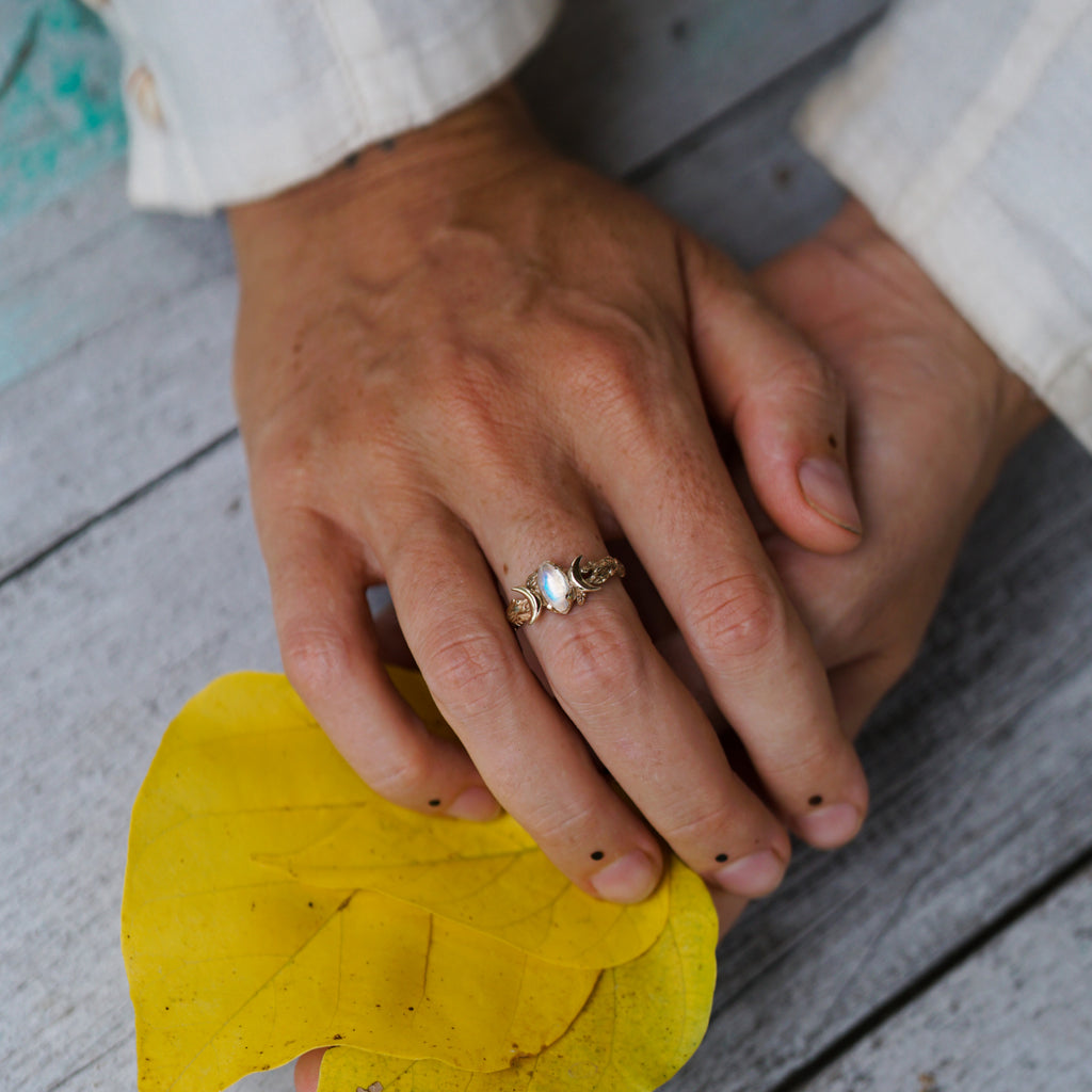 Gold Triple Moon Moonstone Ring Soma