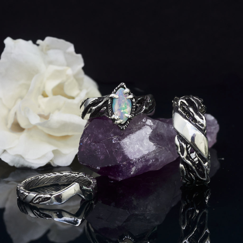 Wedding couple rings set with Fire Opal "Vivienne"