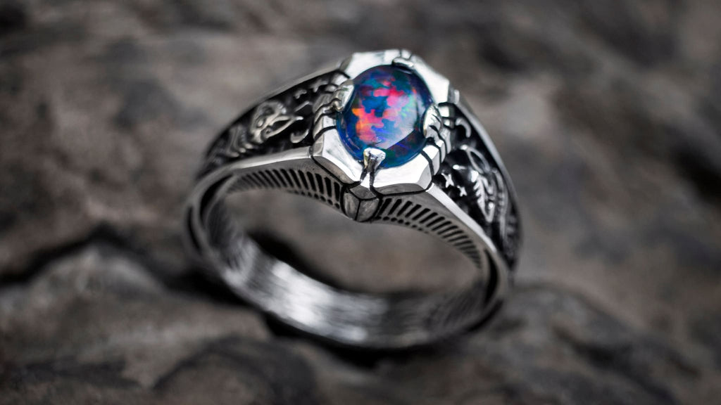 Boulder Fire Opal Ring "Egypt Tale" - blacktreelab