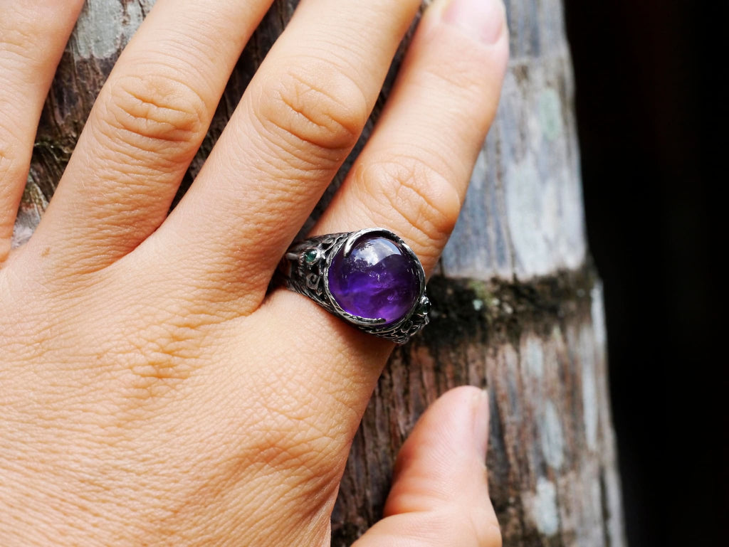 Sterling Silver Amethyst Ring with Aquamarines "Aurora" - blacktreelab