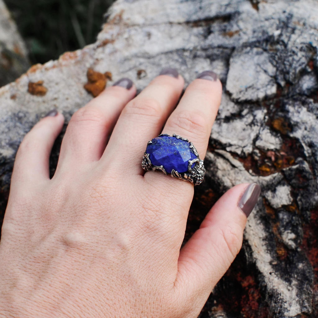 Sterling Silver Lapis Lazuli Ring "Thistle" - blacktreelab