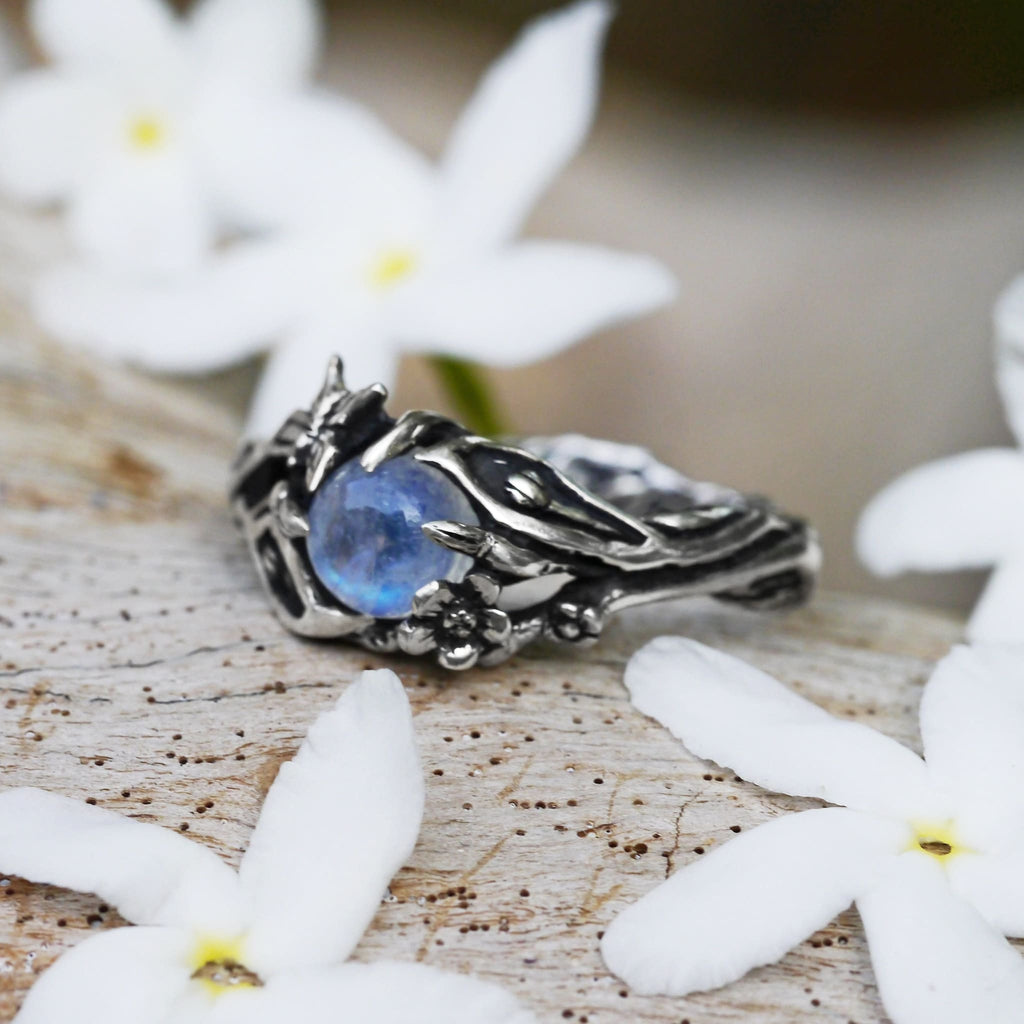 Sterling Silver Rainbow Moonstone Ring "Summer" - blacktreelab