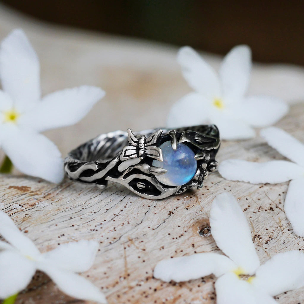 Sterling Silver Rainbow Moonstone Ring "Summer" - blacktreelab