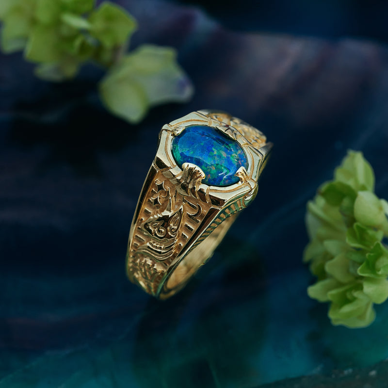 Gold Engagement Opal Ring "Egypt Tale"