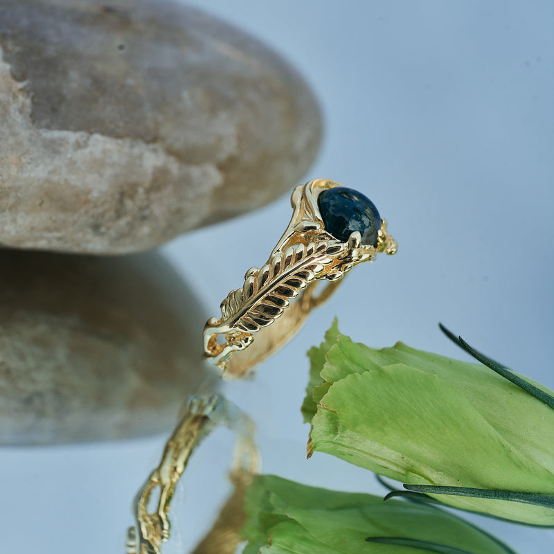 Engagement Gold ring with Moss Agate "Linda"