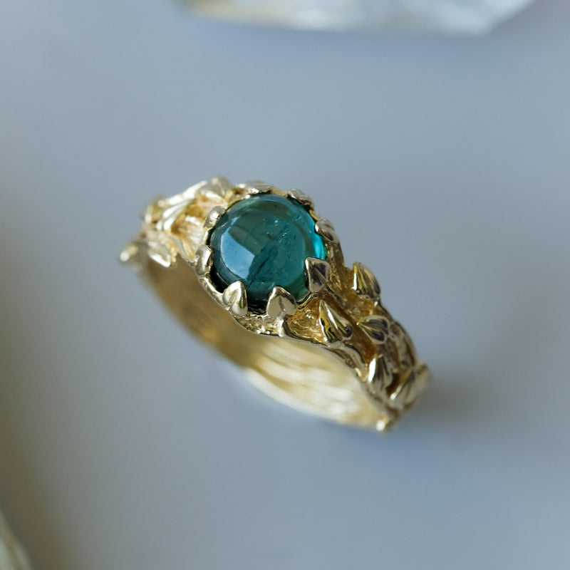 Yellow Gold Blue Tourmaline Flower Ring Kaia