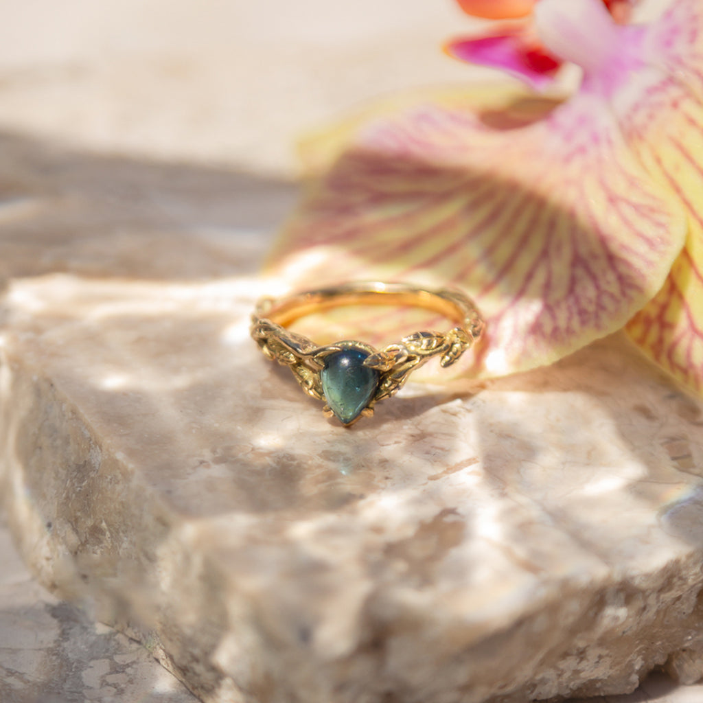 Solid Gold indigolite Engagement Ring Bloom