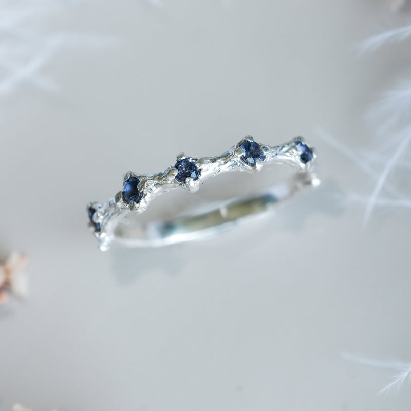 Blue Sapphire Wedding band Sterling Silver Blossom