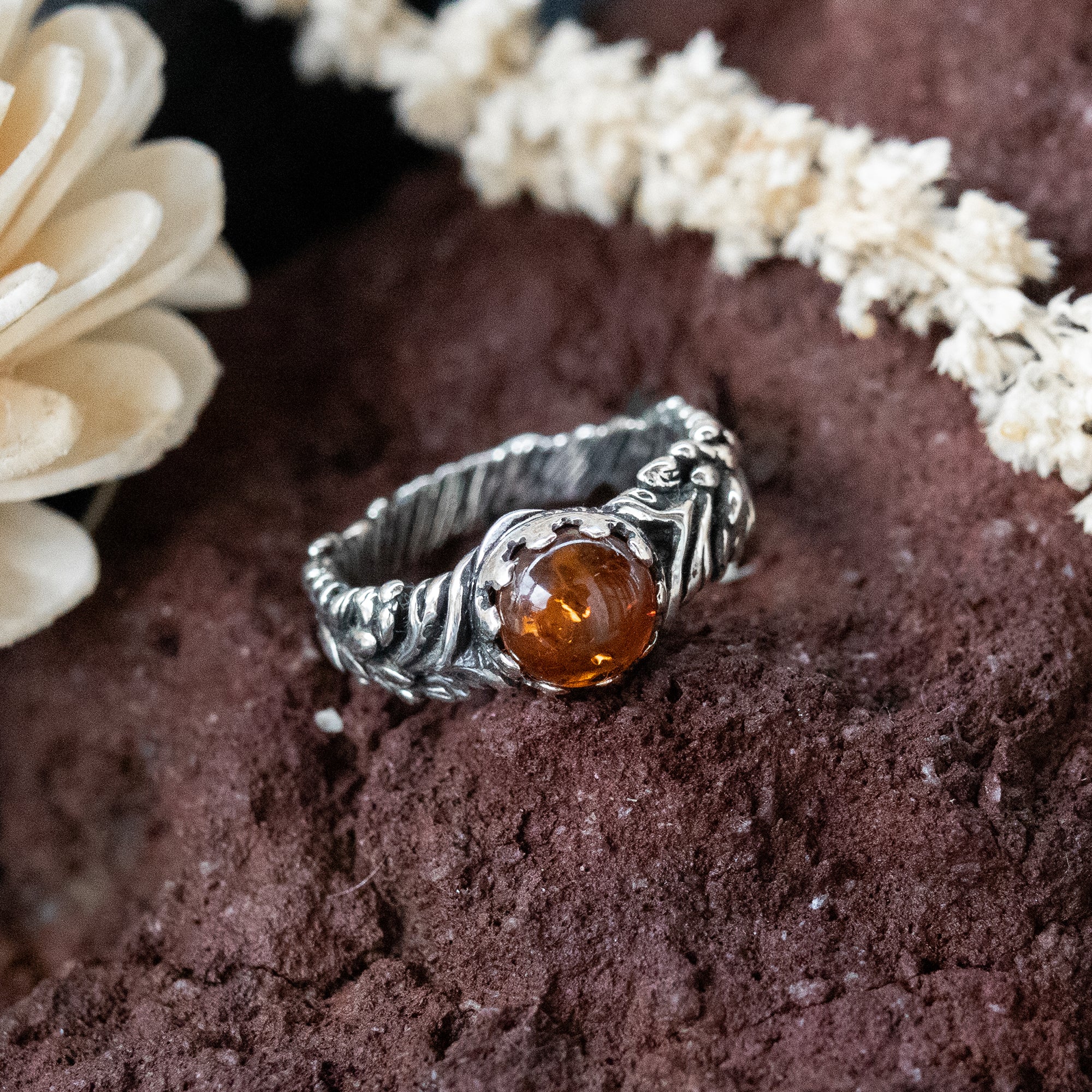 Women's Silver Amber ring 