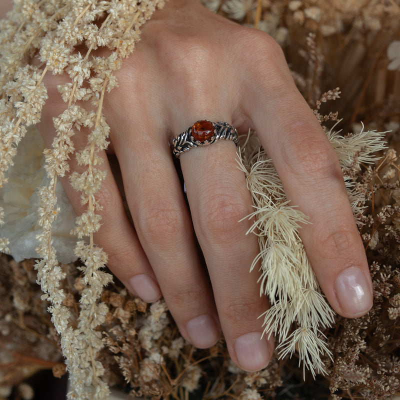 Engagement Silver Amber ring Ana on hand