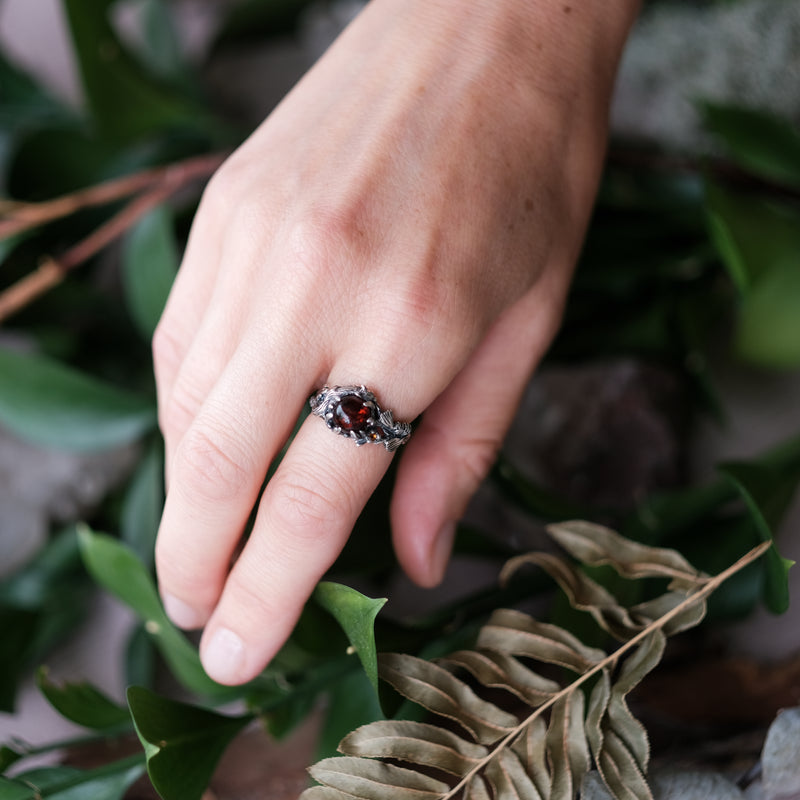 Silver Amber ring “ Meadow”