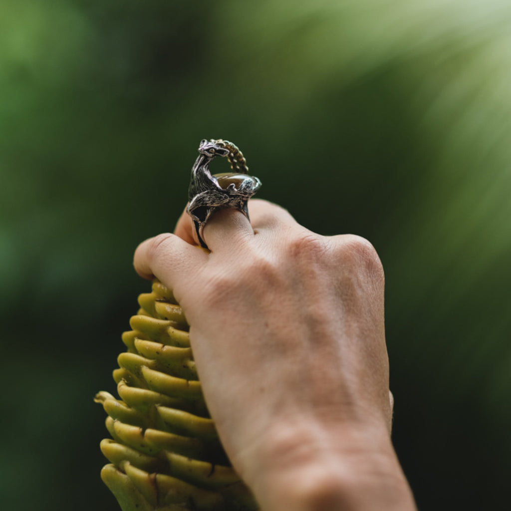 Sterling Silver Rutilated Quartz Ring  "Golden Antelope" 