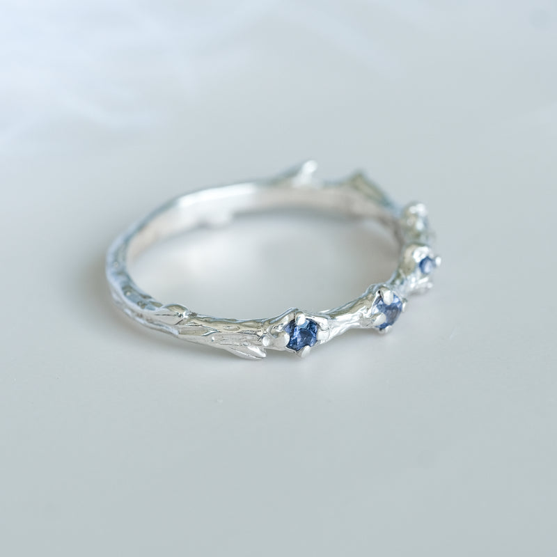 Royal Sterling Silver Blue Sapphire Wedding band Blossom