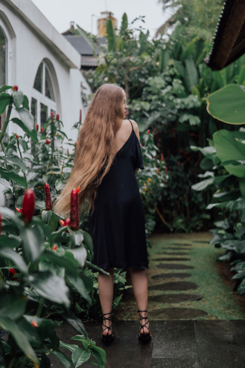 Satin EcoVero Viscose Dress "Adri" in Classic Black