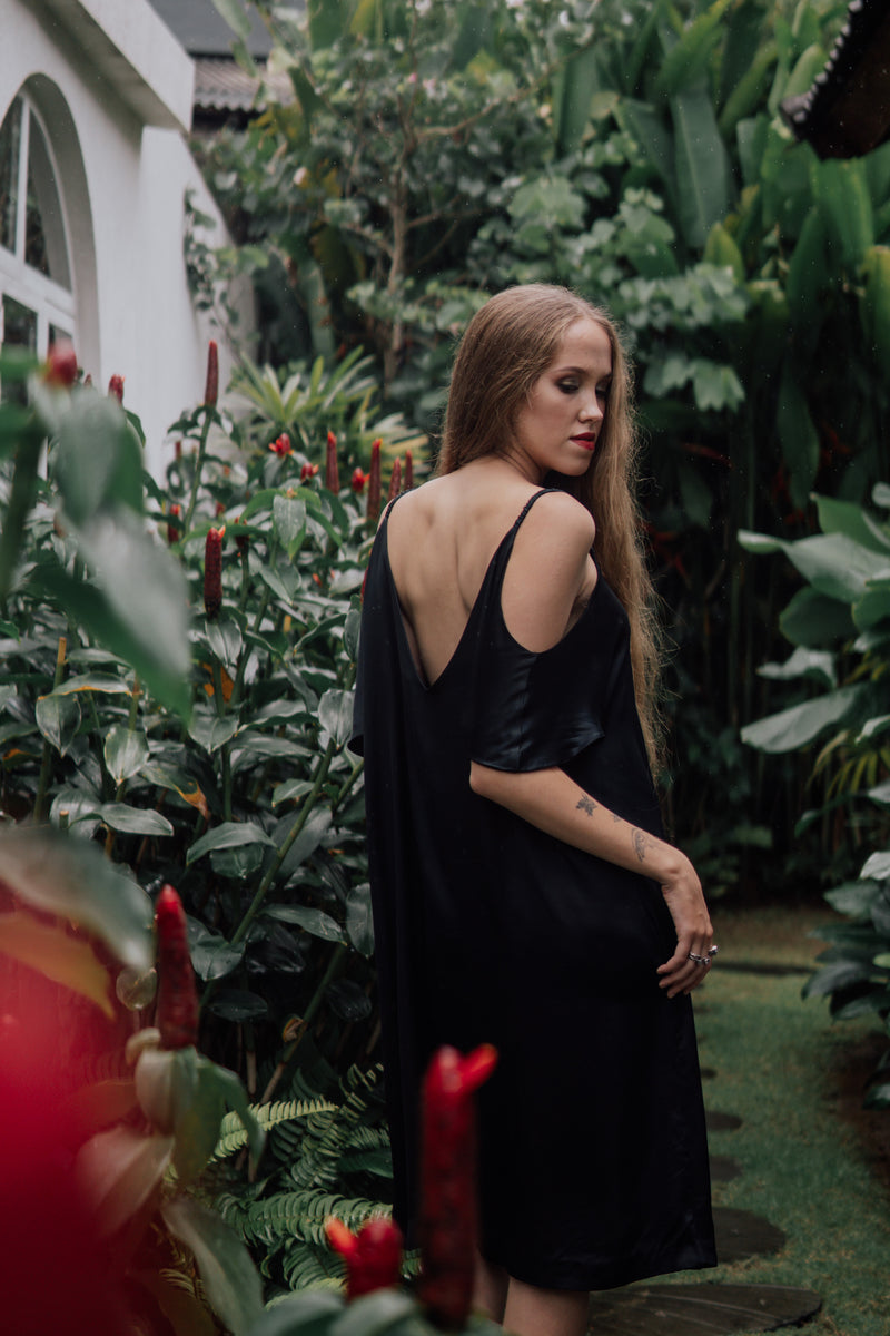 Satin EcoVero Viscose Dress "Adri" in Classic Black