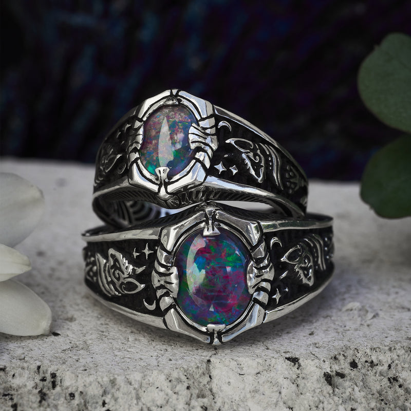 Couple ring set with Boulder Fire Opal "Egypt Tale" 