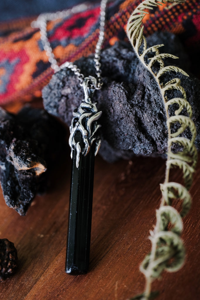 Silver Pendant with Black Tourmaline Crystal “Agatha”
