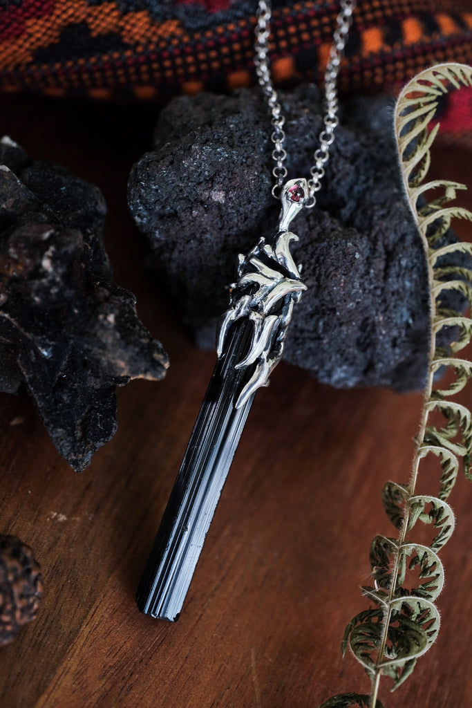 Silver Pendant with Black Tourmaline Crystal “Agatha”
