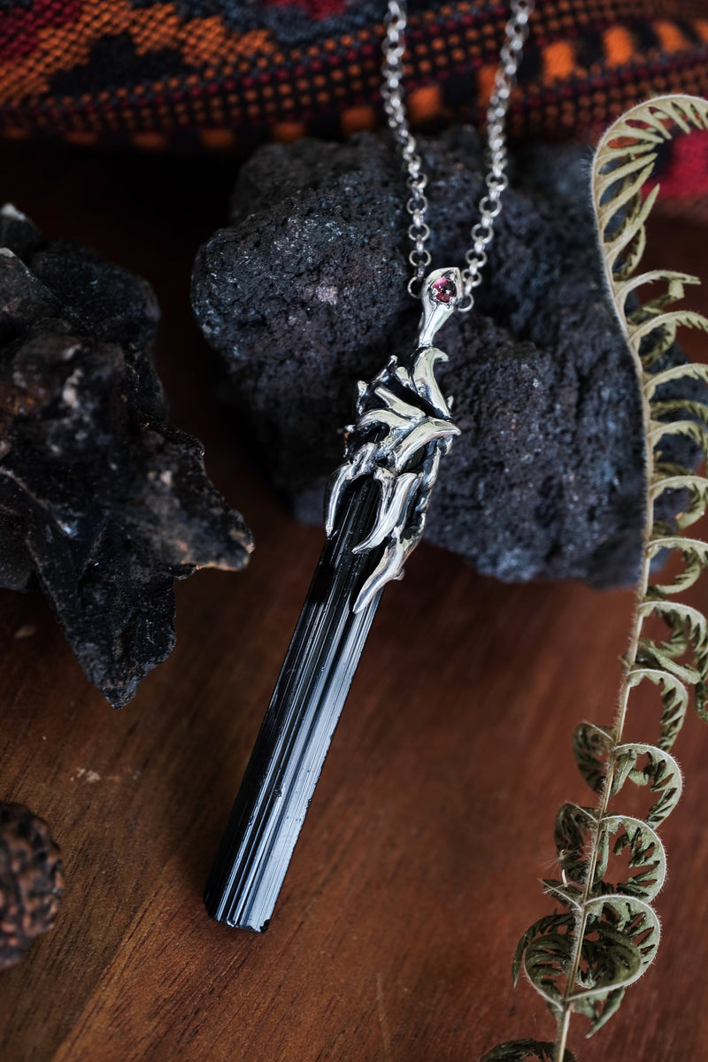 Silver Pendant with Black Tourmaline Crystal “Agatha”