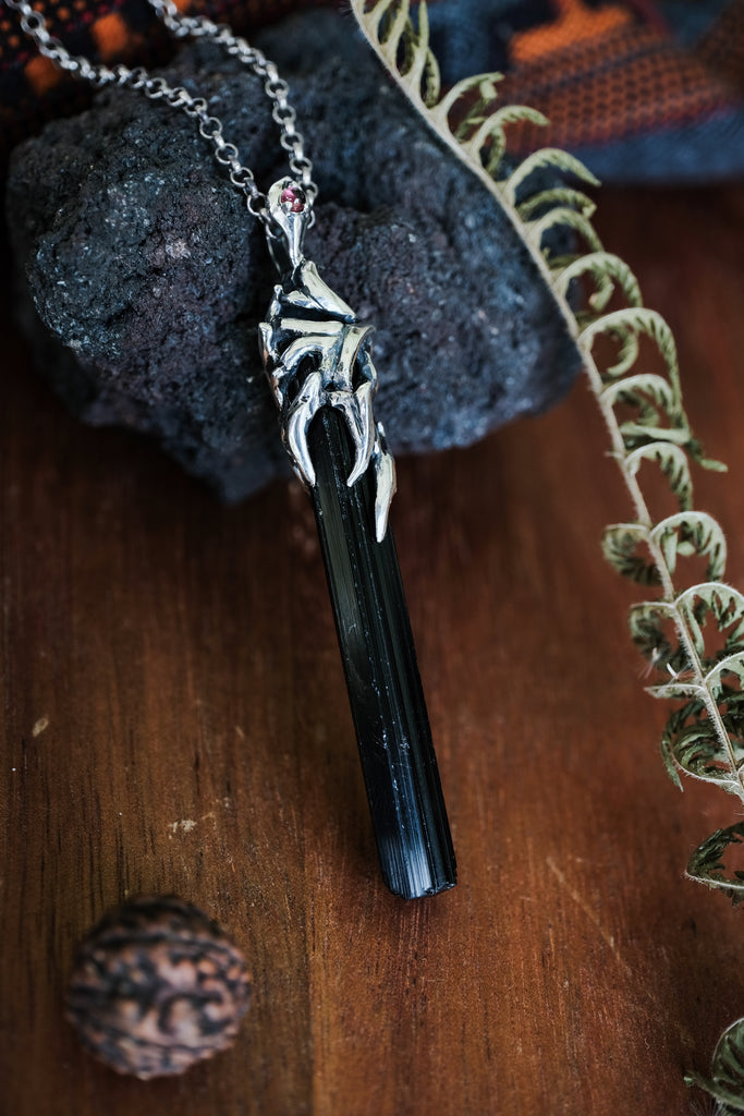 Silver Pendant with Black Tourmaline Crystal “Agatha”