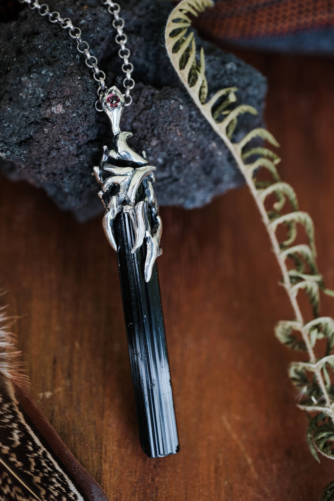 Silver Pendant with Black Tourmaline Crystal “Agatha”
