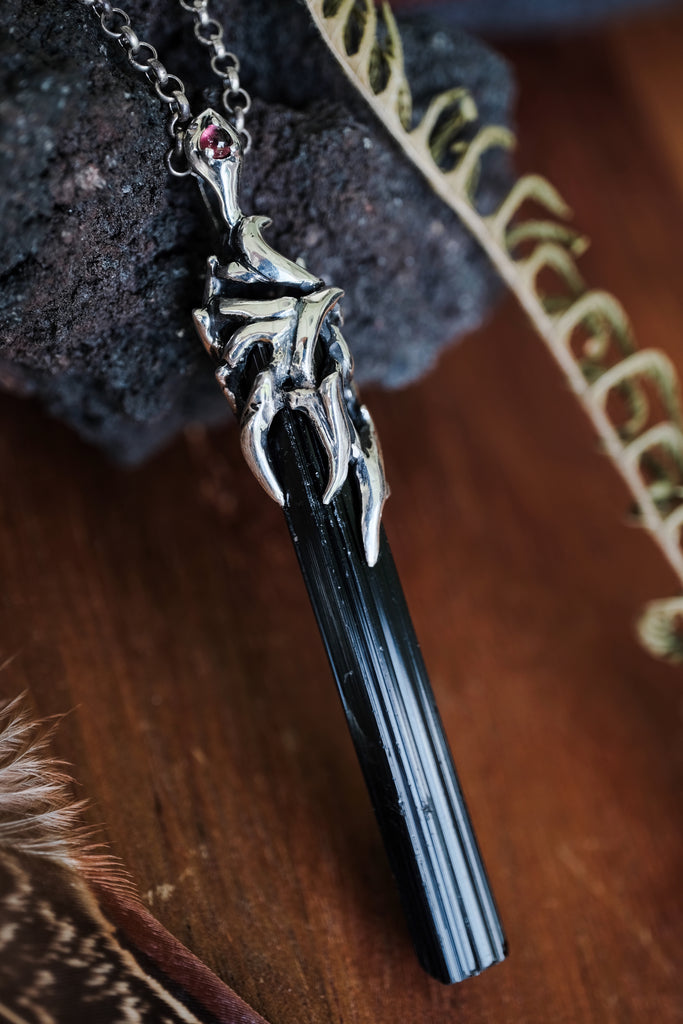 Silver Pendant with Black Tourmaline Crystal “Agatha”
