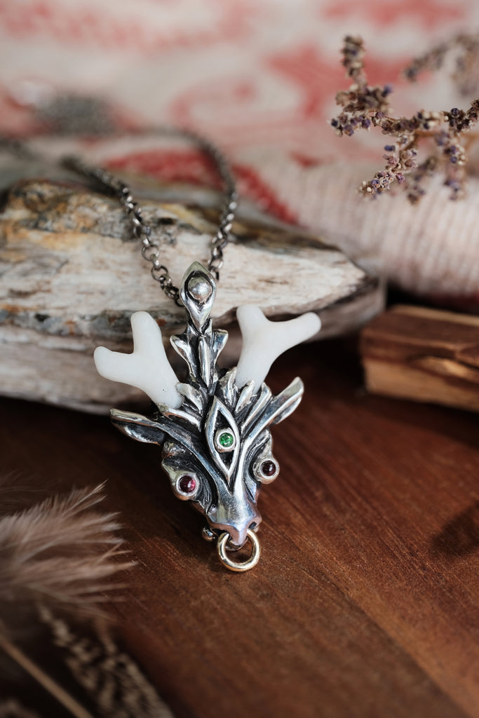 Coral Silver Pendant with Solid Gold Details “Ally”