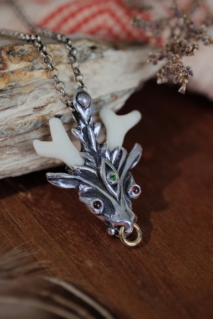 Coral Silver Pendant with Solid Gold Details “Ally”