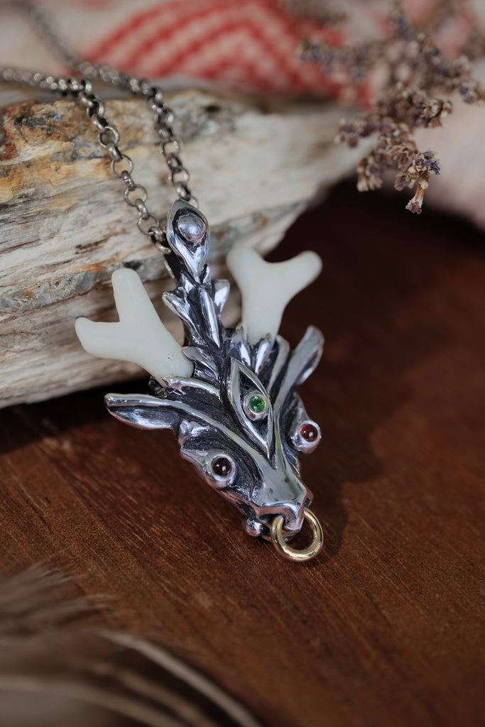 Coral Silver Pendant with Solid Gold Details “Ally”