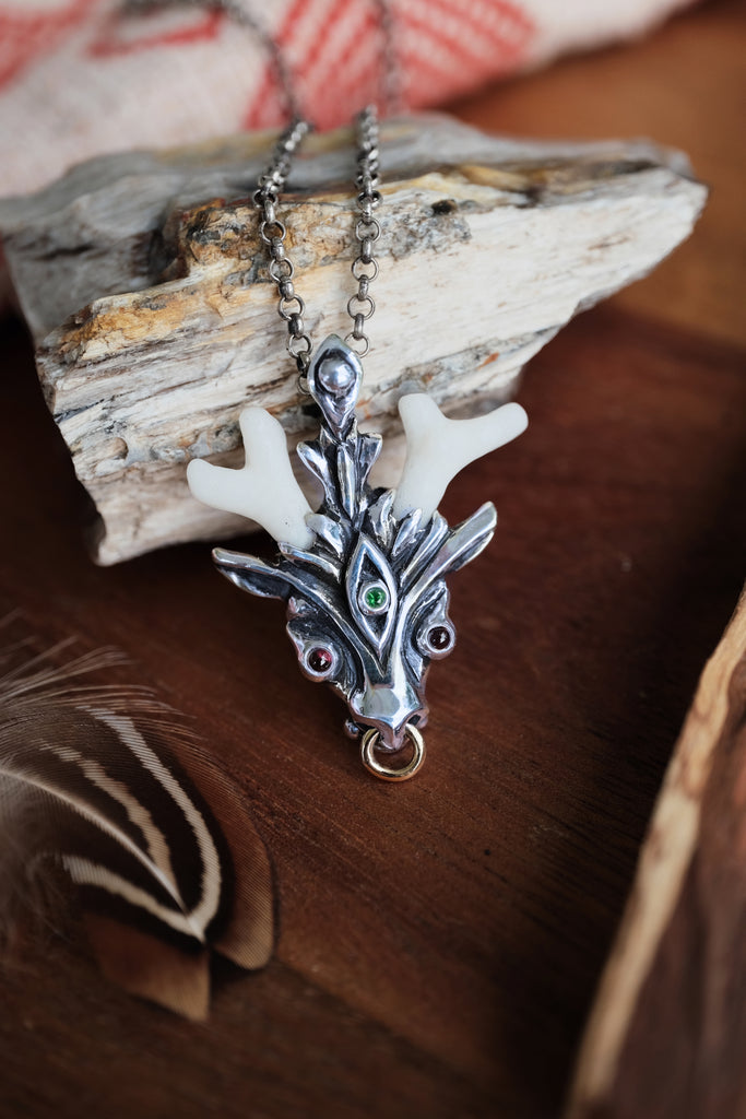 Coral Silver Pendant with Solid Gold Details “Ally”