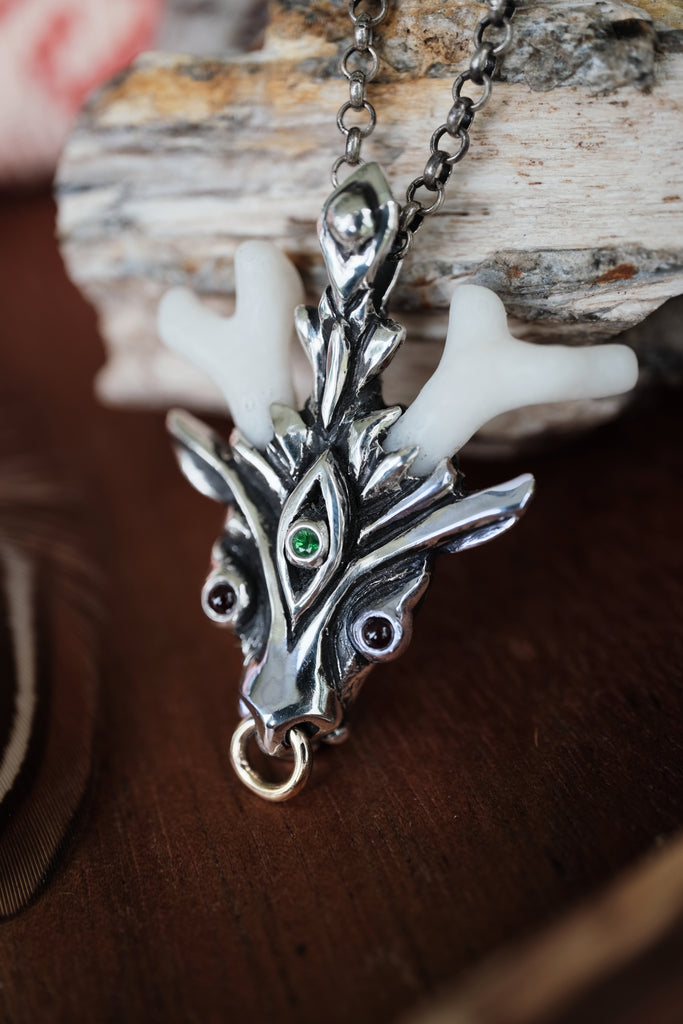 Coral Silver Pendant with Solid Gold Details “Ally”