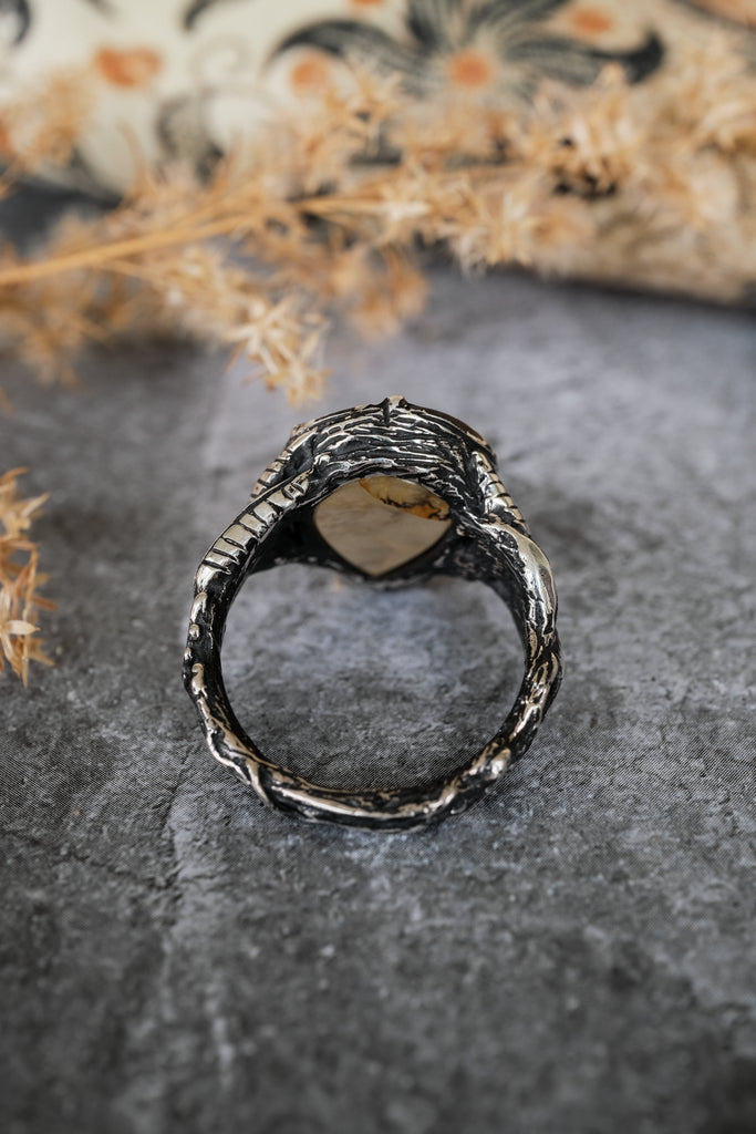 Silver Leaf Ring “Sonora” with Dendritic Agate